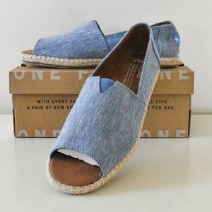 Toms Alpargata Open Toe Blue Slub Chambray